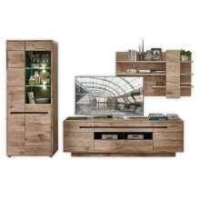Wohnwand >Bellano< in Viking Oak Dekor, MDF, Spannplatte - 322x202x44cm (BxHxT)