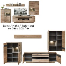 Wohnwand >Bellano< in Viking Oak Dekor, MDF, Spannplatte - 346x202x44cm (BxHxT)