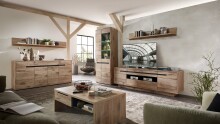 Wohnwand >Bellano< in Viking Oak Dekor, MDF, Spannplatte - 299x202x44cm (BxHxT)
