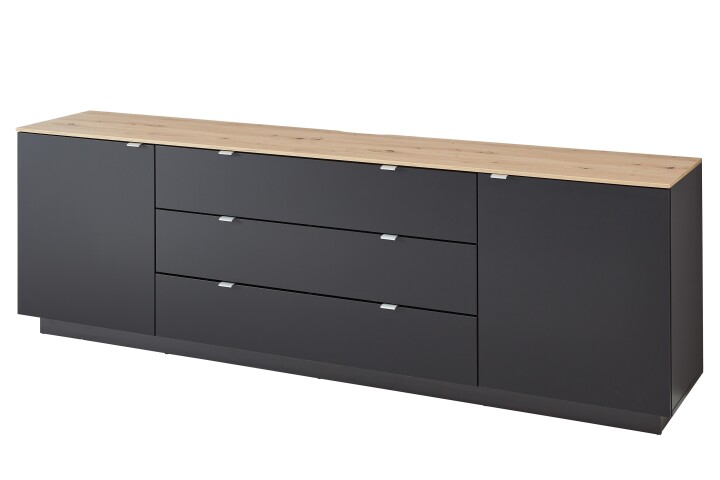 Lowboard >Core< in schwarz supermatt Dekor, MDF, Spannplatte - 240x77x44 (BxHxT)