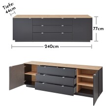 Lowboard >Core< in schwarz supermatt Dekor, MDF, Spannplatte - 240x77x44 (BxHxT)