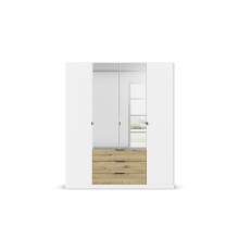 Drehtürenschrank >Davoa< in alpinweiß / Eiche Artisan / Spiegel - B/H/T: 181/210/54 cm