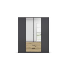 Drehtürenschrank >Davoa< in grau metallic / Eiche Artisan / Spiegel - B/H/T: 181/210/54 cm