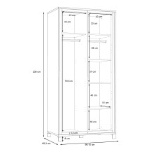 Kleiderschrank >TRONDHEIM< in Artisan Eiche / Schwarz Eiche - 99,1x209x60,3cm B/H/T