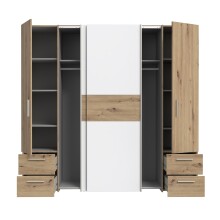 Kleiderschrank >KAPAZA< in Weiss / Artisan Eiche  - 200,1x190,5x61,2cm (BxHxT)