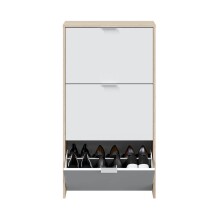 Schuhkipper >Shoe cabinet< in Eiche/Weiß Hochglanz - 60x113x22 (BxHxT)