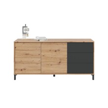 Sideboard >Brooklyn< in Nodi-Eiche/Anthrazit-Grau - 154x74x41 (BxHxT)