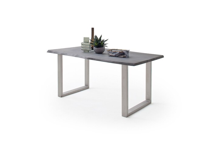 Baumkantentisch >Calabria< in Akazie grau lackiert - 180x77,5x100 (BxHxT)