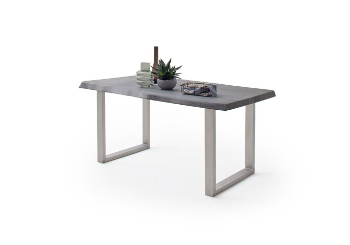 Baumkantentisch >Calabria< in Akazie grau lackiert - 220x79,5x100 (BxHxT)