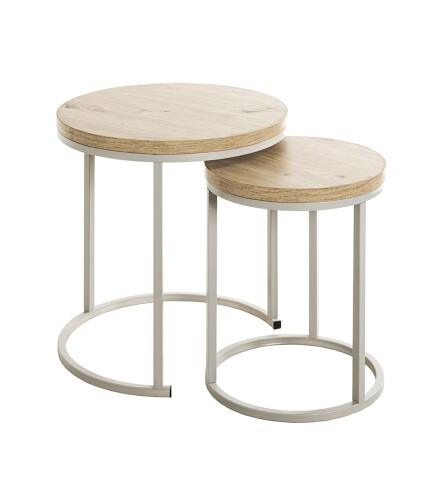 Beistelltisch >47787< (2er Set) in eiche, grau, MDF, Metall - 43x32cm (HxD)
