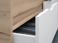 Bettgestell >VANKKA< in Planked Eiche , Weiss  - 150,5x43x194,9cm (BxHxT)