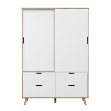 Kleiderschrank >VANKKA< in Planked Eiche, Weiss  -...