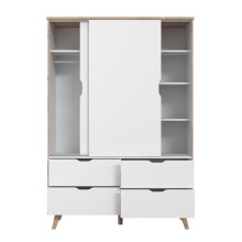 Kleiderschrank >VANKKA< in Planked Eiche, Weiss  - 139,4x201,5x52,7cm (BxHxT)