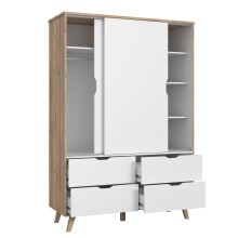 Kleiderschrank >VANKKA< in Planked Eiche, Weiss  - 139,4x201,5x52,7cm (BxHxT)