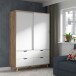 Kleiderschrank >VANKKA< in Planked Eiche, Weiss  - 139,4x201,5x52,7cm (BxHxT)