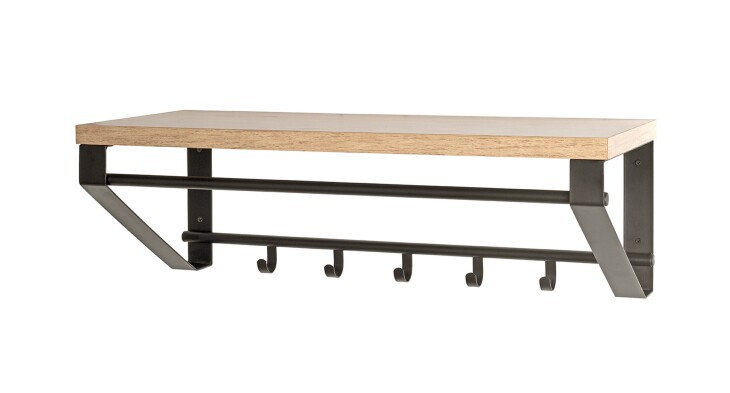 Wandgarderobe >54441< in eiche, schwarz, MDF, Metall - 70x23x30cm (BxHxT)
