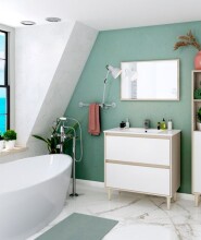 Waschbeckenunterschrank >VERONA< in Eiche / Weiß - 80x80x45 (BxHxT)