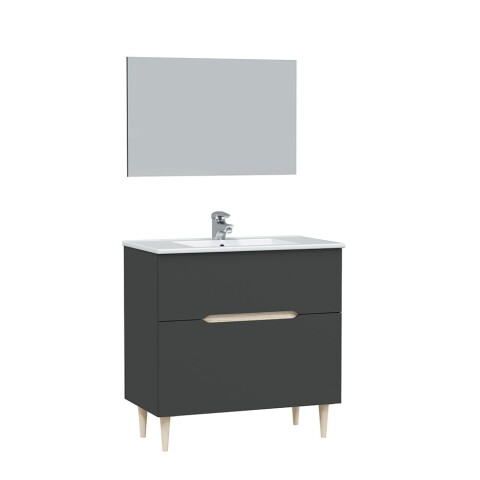 Waschbeckenunterschrank >LOTTO< in Anthrazit-Grau / Eiche - 80x80x45 (BxHxT)