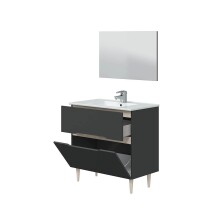 Waschbeckenunterschrank >LOTTO< in Anthrazit-Grau / Eiche - 80x80x45 (BxHxT)