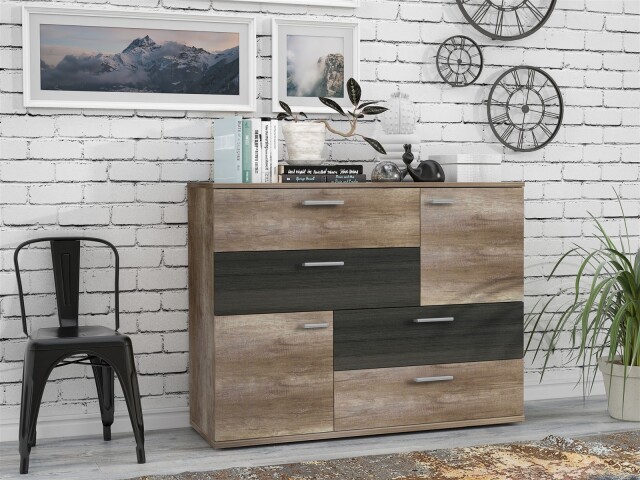 Kombikommode >SKIVE< in Eiche Antik / Touchwood  - 124,9x95,9x41,3cm (BxHxT)