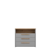Schubkastenkommode >SURFINIO< in Grau / Catania Eiche  - 98,9x85,9x41,3 (BxHxT)