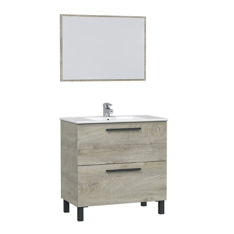 Waschbeckenunterschrank >ATHENA< (2er-Set) Spiegel, Alaska-Eiche - 80x80x45 (BxHxT)