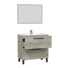 Waschbeckenunterschrank >ATHENA< (2er-Set) Spiegel, Alaska-Eiche - 80x80x45 (BxHxT)