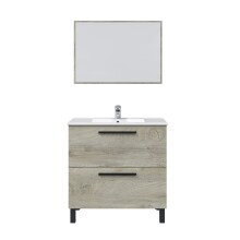 Waschbeckenunterschrank >ATHENA< (2er-Set) Spiegel, Alaska-Eiche - 80x80x45 (BxHxT)