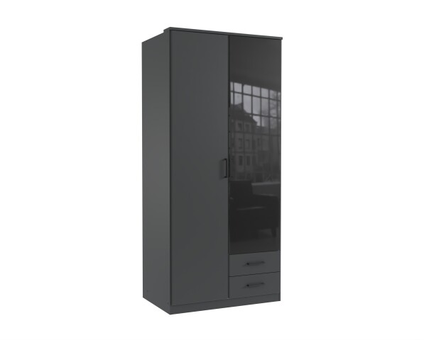 Drehtürenschrank >Soest< in GRAPHIT + GLAS SCHWARZ - 90x199x58cm (BxHxT)