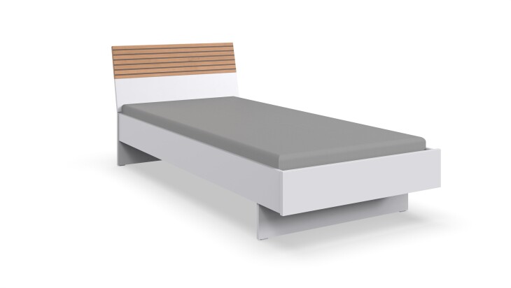 Bett >Rügen< in WEISS + AKUSTIKLAMELLEN ARTISAN NB - 96x85x210cm (BxHxT)