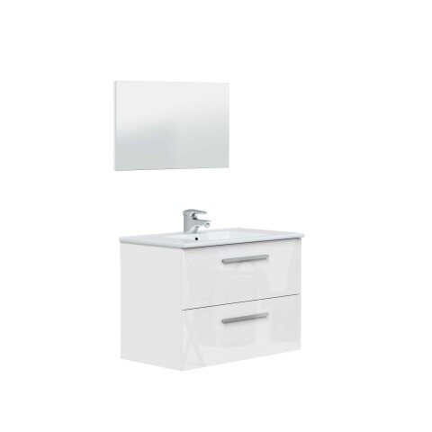 Badezimmer-Set >ARUBA < in weiß glänzend / lackiert / Spiegel - 80x57x45cm B/H/T