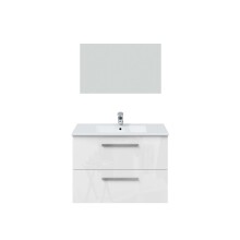 Badezimmer-Set >ARUBA < in weiß glänzend / lackiert / Spiegel - 80x57x45cm B/H/T