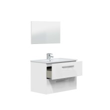 Badezimmer-Set >ARUBA < in weiß glänzend / lackiert / Spiegel - 80x57x45cm B/H/T