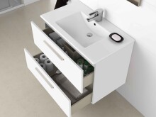 Badezimmer-Set >ARUBA < in weiß glänzend / lackiert / Spiegel - 80x57x45cm B/H/T
