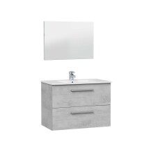 Badezimmer-Set >ARUBA< in Beton-Grau / Spiegel - 80x57x45 (BxHxT)