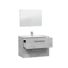 Badezimmer-Set >ARUBA< in Beton-Grau / Spiegel - 80x57x45 (BxHxT)