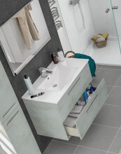 Badezimmer-Set >ARUBA< in Beton-Grau / Spiegel - 80x57x45 (BxHxT)