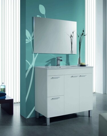 Badezimmer-Set >AKTIVA< in weiß glänzend / Spiegel - 80x80x45 (BxHxT)