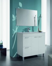 Badezimmer-Set >AKTIVA< in weiß glänzend / Spiegel - 80x80x45 (BxHxT)