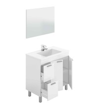Badezimmer-Set >AKTIVA< in weiß glänzend / Spiegel - 80x80x45 (BxHxT)