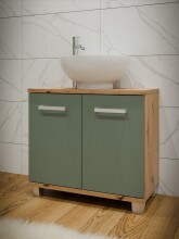 Waschbeckenunterschrank >Veris < in Artisan Eiche/Salbei  - 68,6x62x34,8cm (BxHxT)