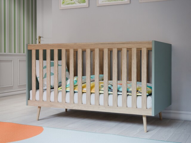 Babybett >Whenua < in Salbei/ Mauvella Eiche   - 76,5x86x144,4cm (BxHxT)