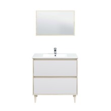 Badezimmer-Set >VERONA< in Eiche/Weiß Hochglanz - 80x80x45 (BxHxT)
