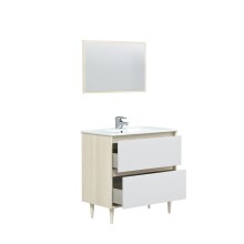 Badezimmer-Set >VERONA< in Eiche/Weiß Hochglanz - 80x80x45 (BxHxT)