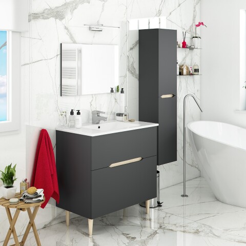 Badezimmer-Set >LOTTO< in Anthrazit-Grau/Eiche - 80x80x45 (BxHxT)
