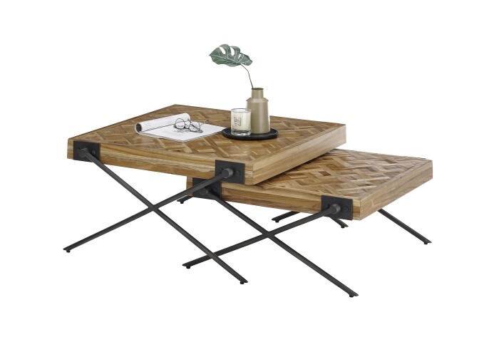 Couchtisch >Akoni< (2er Set) in Teak, recyceltes Teak - 80x43x80cm (BxHxT)