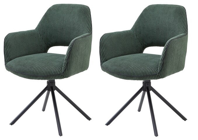 Armlehnstuhl >Adrina< (2er Set) in dunkelgrün, Cordbezug - 63x89x62cm (BxHxT)