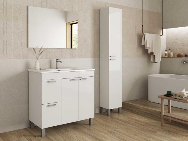 Badezimmer-Set >AKTIVA< in weiß glänzend - 80x80x45 (BxHxT)