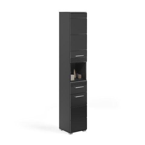 Hochschrank >Linus< in Schwarz Hochglanz - 30x182x31cm (BxHxT)