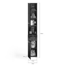 Hochschrank >Linus< in Schwarz Hochglanz - 30x182x31cm (BxHxT)